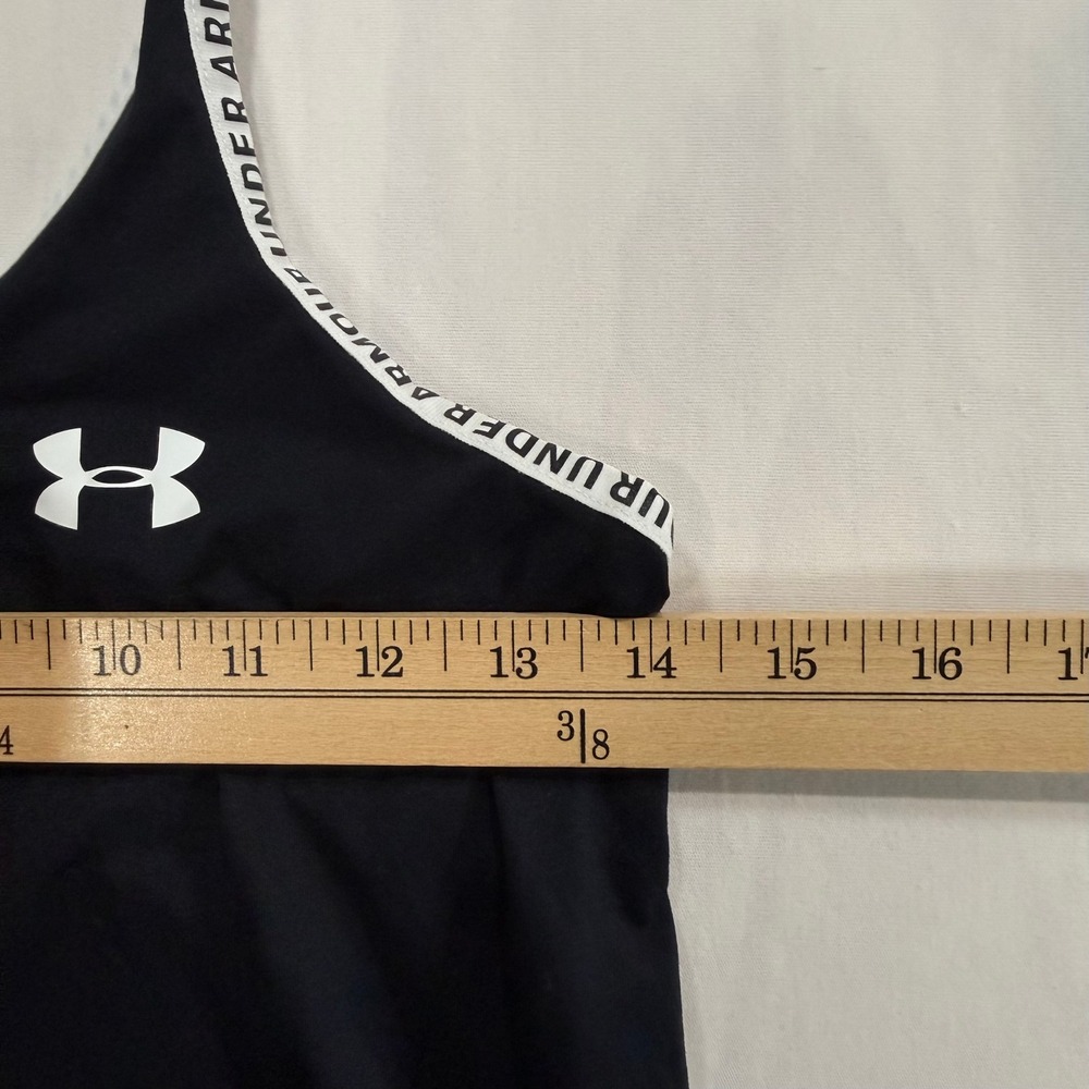 Under Armour Tank Top Kids Medium Black HeatGear Racerback Logo Taping Shirt - Picture 4 of 6